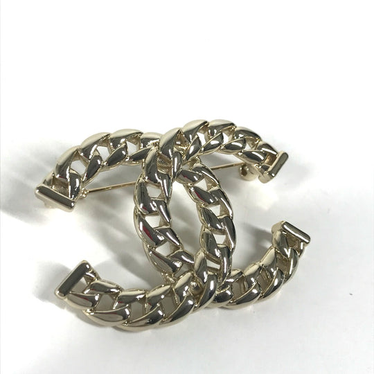 CHANEL Brooch metal gold 24P CC COCO Mark Women Used Authentic