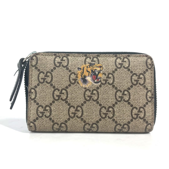 GUCCI Coin case 451276 GG Supreme Canvas beige GG Supreme Tiger Tiger mens Used Authentic