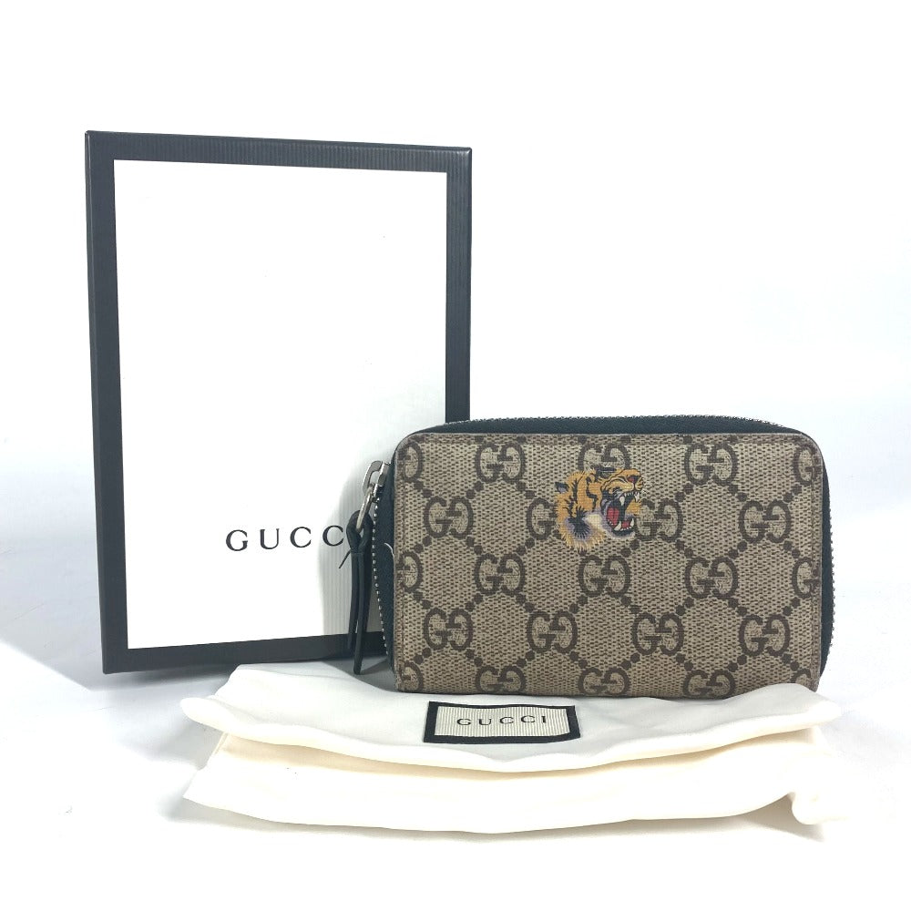 GUCCI Coin case 451276 GG Supreme Canvas beige GG Supreme Tiger Tiger mens Used Authentic