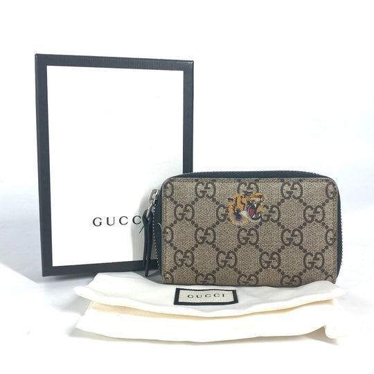 GUCCI Coin case 451276 GG Supreme Canvas beige GG Supreme Tiger Tiger mens Used Authentic