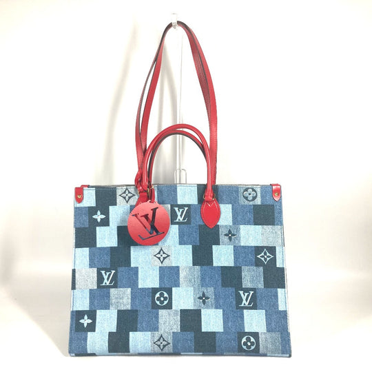 LOUIS VUITTON Tote Bag M44992 Denim, Leather blue Monogram denim On-the-go GM