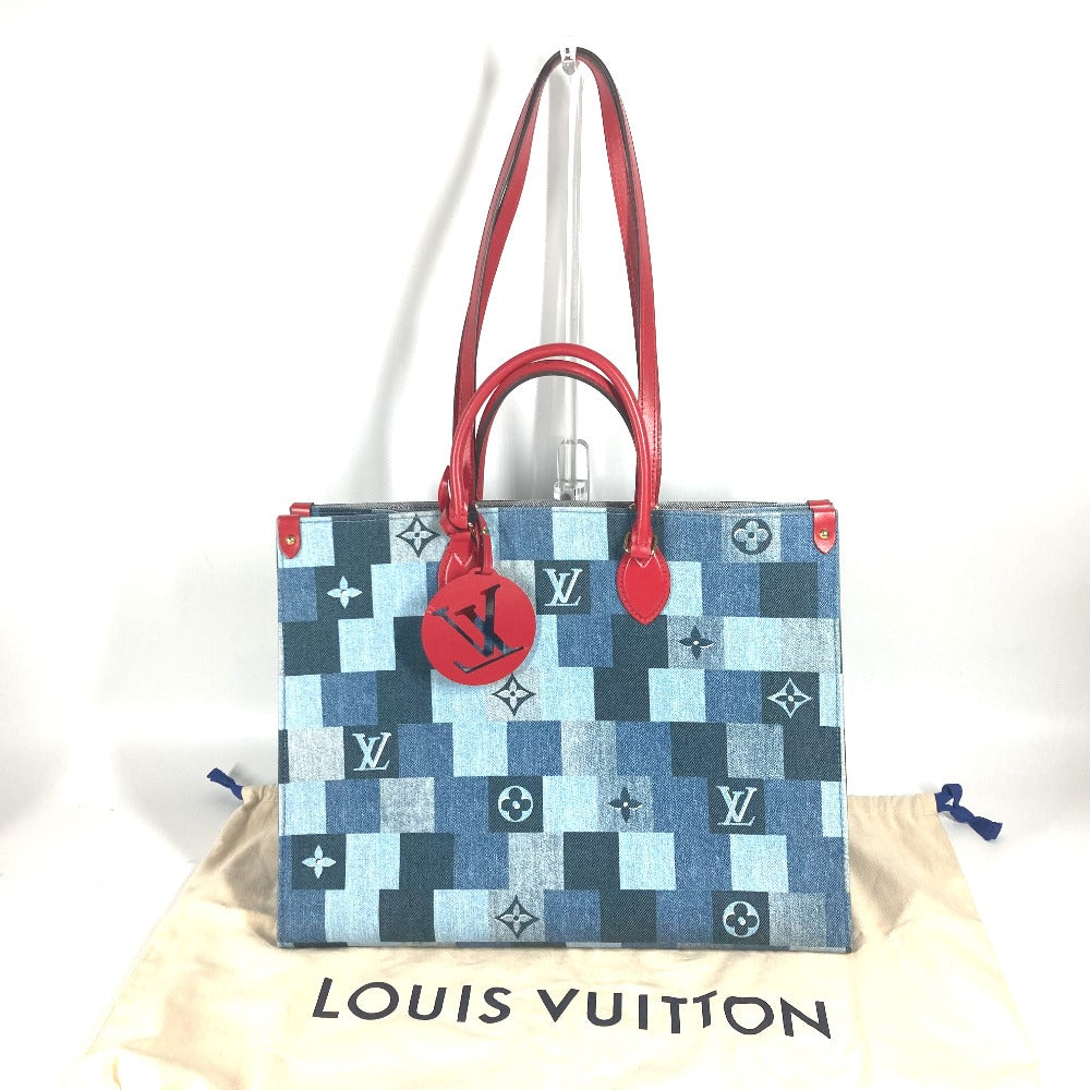 LOUIS VUITTON Tote Bag M44992 Denim, Leather blue Monogram denim On-the-go GM