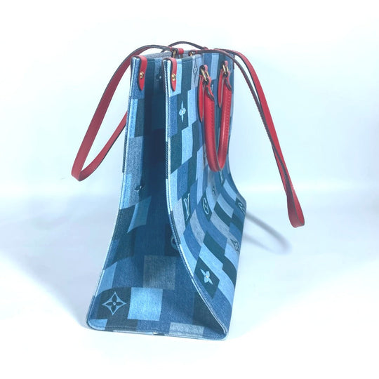 LOUIS VUITTON Tote Bag M44992 Denim, Leather blue Monogram denim On-the-go GM