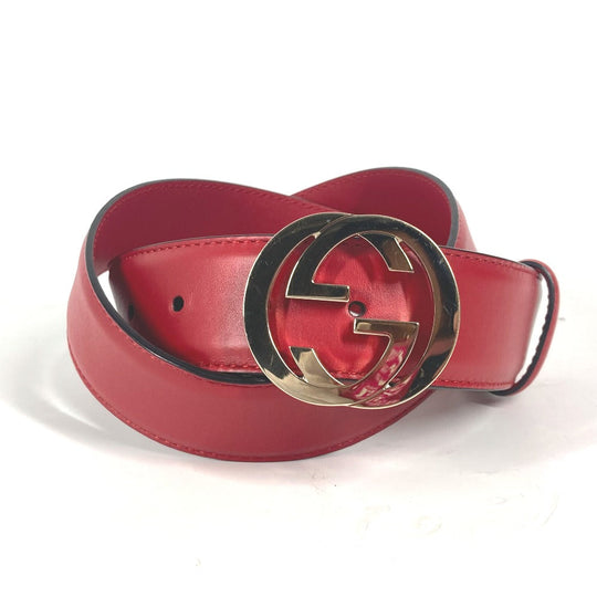 GUCCI belt 546386 leather gold GG Interlocking G Women 85 Used Authentic