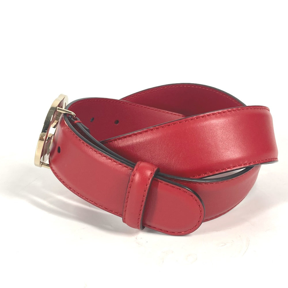 GUCCI belt 546386 leather gold GG Interlocking G Women 85 Used Authentic