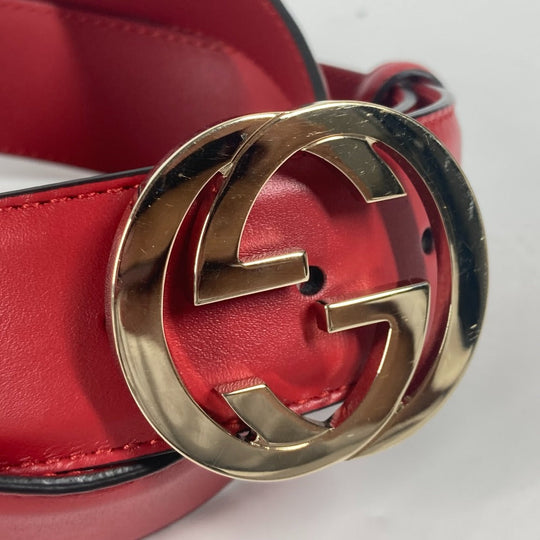 GUCCI belt 546386 leather gold GG Interlocking G Women 85 Used Authentic