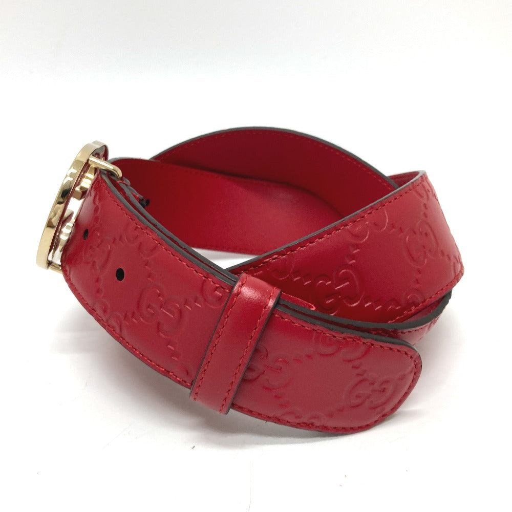 GUCCI belt 370543 leather Red Interlocking G Double G unisex(Unisex) 85 Used Authentic