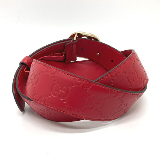 GUCCI belt 370543 leather Red Interlocking G Double G unisex(Unisex) 85 Used Authentic