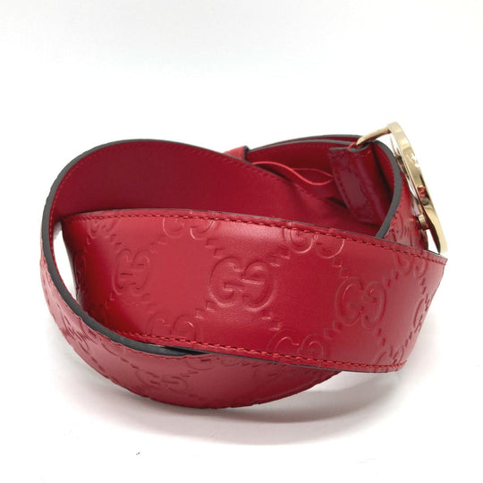 GUCCI belt 370543 leather Red Interlocking G Double G unisex(Unisex) 85 Used Authentic