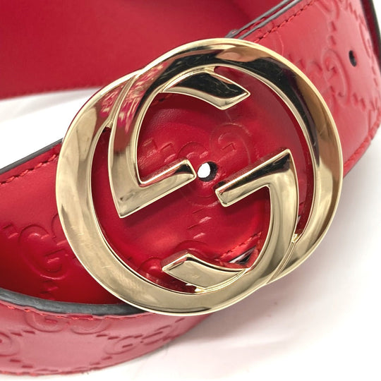 GUCCI belt 370543 leather Red Interlocking G Double G unisex(Unisex) 85 Used Authentic