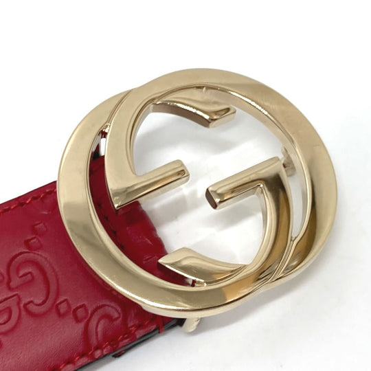 GUCCI belt 370543 leather Red Interlocking G Double G unisex(Unisex) 85 Used Authentic