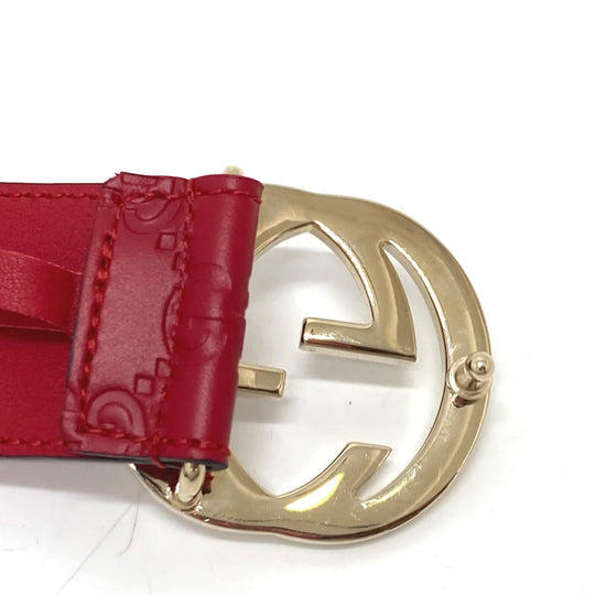 GUCCI belt 370543 leather Red Interlocking G Double G unisex(Unisex) 85 Used Authentic