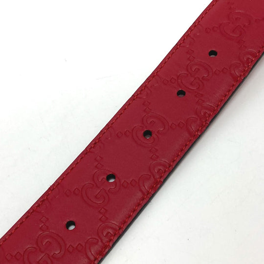 GUCCI belt 370543 leather Red Interlocking G Double G unisex(Unisex) 85 Used Authentic