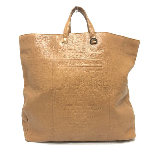 BVLGARI Tote Bag leather Brown S.Bulgari logo Women Used Authentic