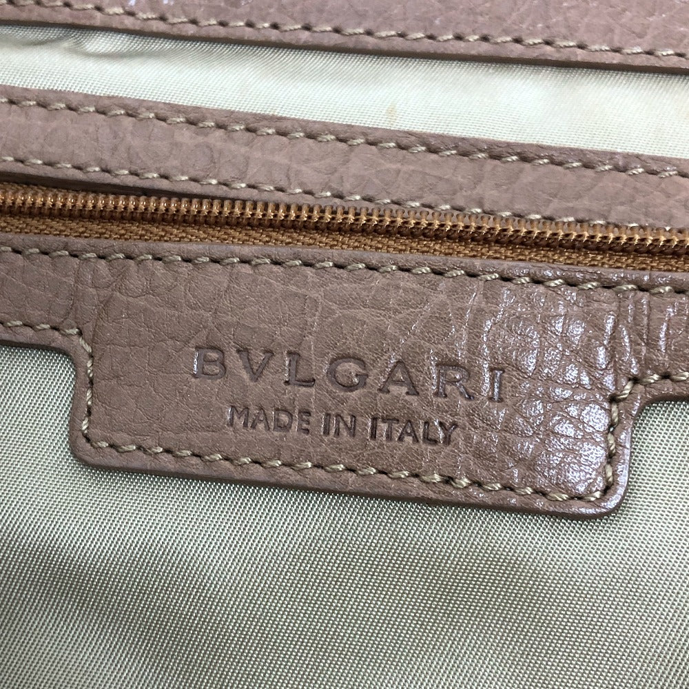 BVLGARI Tote Bag leather Brown S.Bulgari logo Women Used Authentic