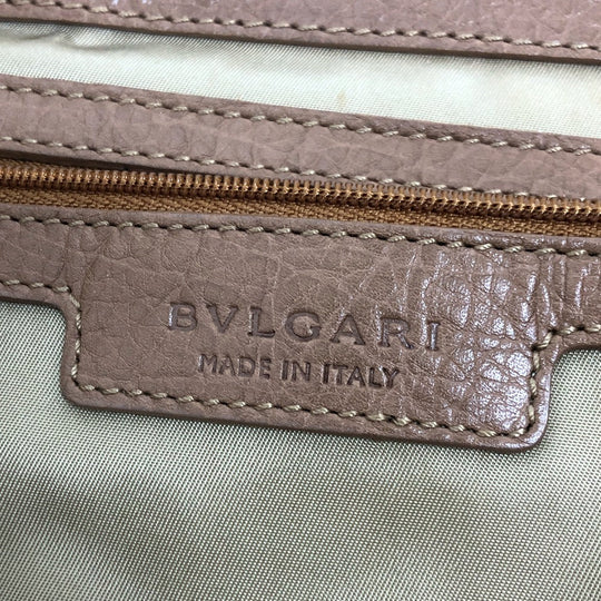 BVLGARI Tote Bag leather Brown S.Bulgari logo Women Used Authentic