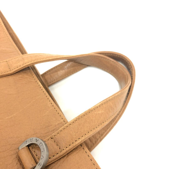 BVLGARI Tote Bag leather Brown S.Bulgari logo Women Used Authentic