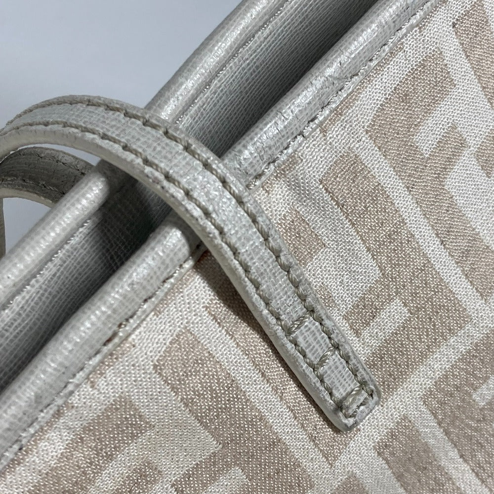FENDI Shoulder Bag 8BH185 Leather / canvas white Bag Shoulder Bag Tote Bag Zucca logo metal plate Women Used Authentic