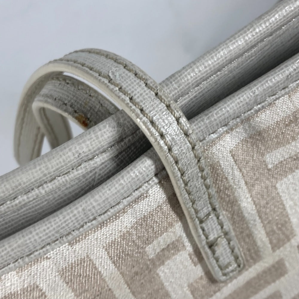 FENDI Shoulder Bag 8BH185 Leather / canvas white Bag Shoulder Bag Tote Bag Zucca logo metal plate Women Used Authentic