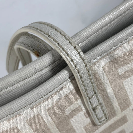 FENDI Shoulder Bag 8BH185 Leather / canvas white Bag Shoulder Bag Tote Bag Zucca logo metal plate Women Used Authentic