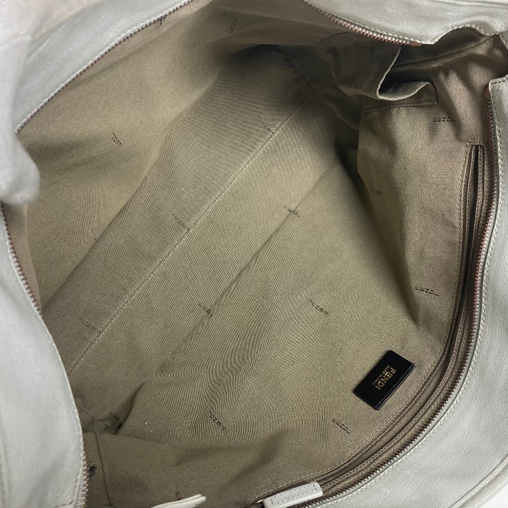FENDI Shoulder Bag 8BH185 Leather / canvas white Bag Shoulder Bag Tote Bag Zucca logo metal plate Women Used Authentic