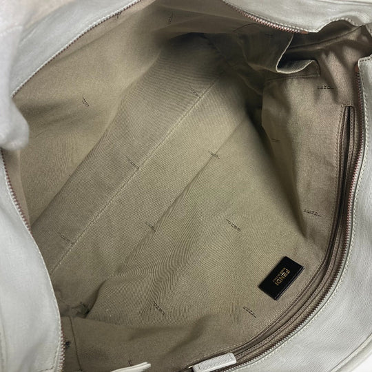FENDI Shoulder Bag 8BH185 Leather / canvas white Bag Shoulder Bag Tote Bag Zucca logo metal plate Women Used Authentic