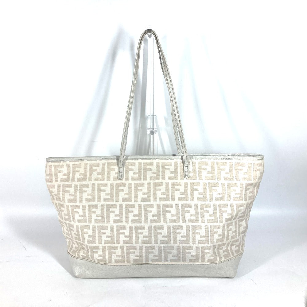 FENDI Shoulder Bag 8BH185 Leather / canvas white Bag Shoulder Bag Tote Bag Zucca logo metal plate Women Used Authentic