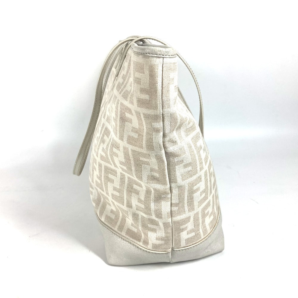 FENDI Shoulder Bag 8BH185 Leather / canvas white Bag Shoulder Bag Tote Bag Zucca logo metal plate Women Used Authentic