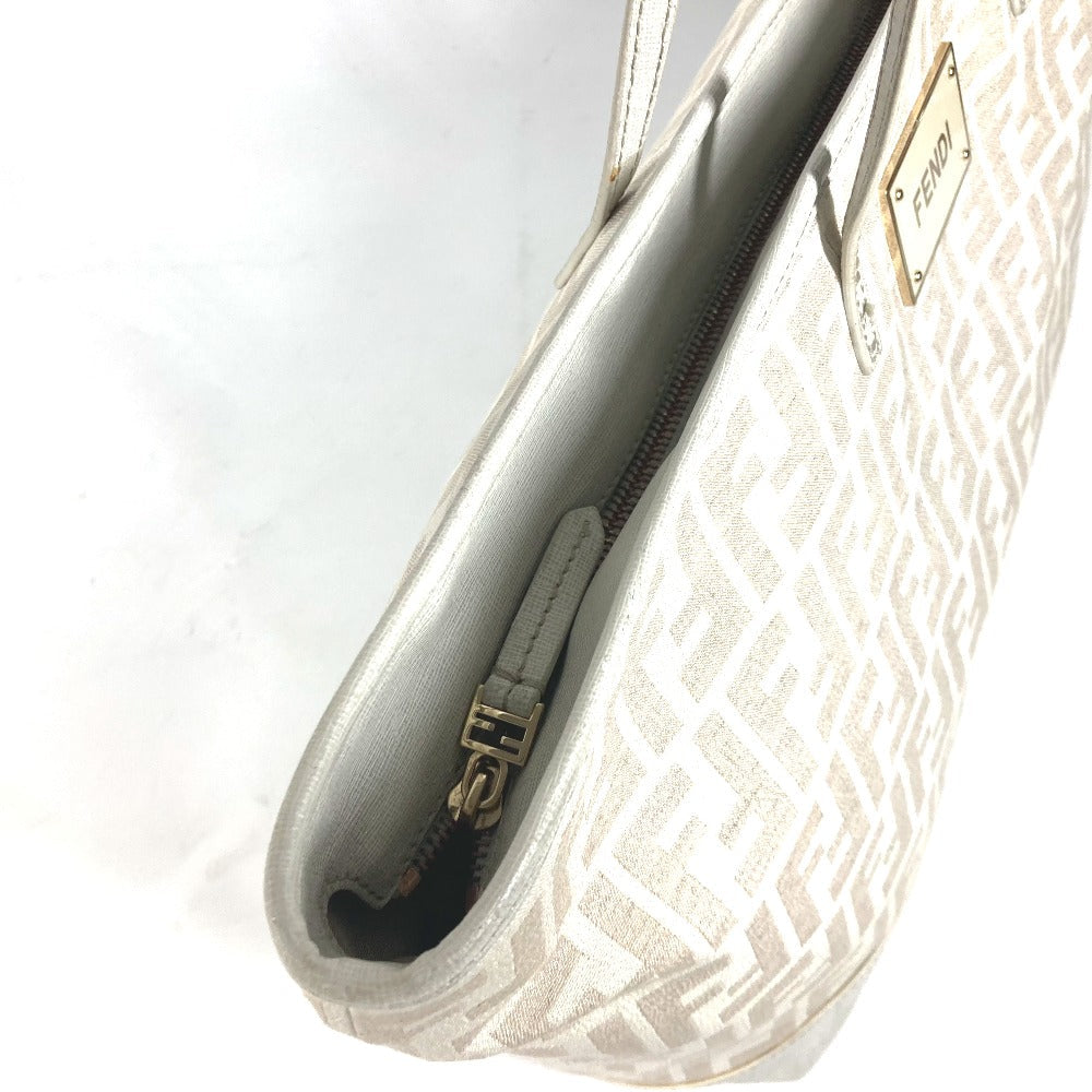 FENDI Shoulder Bag 8BH185 Leather / canvas white Bag Shoulder Bag Tote Bag Zucca logo metal plate Women Used Authentic