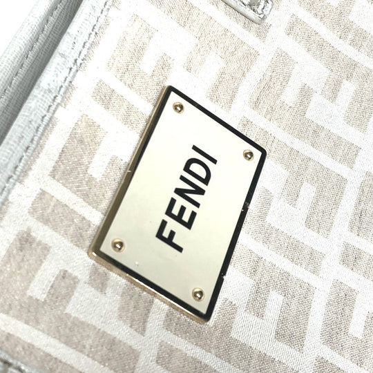 FENDI Shoulder Bag 8BH185 Leather / canvas white Bag Shoulder Bag Tote Bag Zucca logo metal plate Women Used Authentic