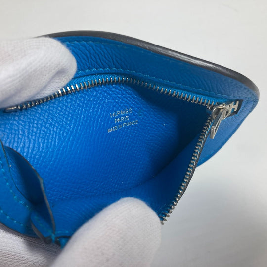 HERMES Coin case Epsom blue SURF mens(Unisex) Used Authentic