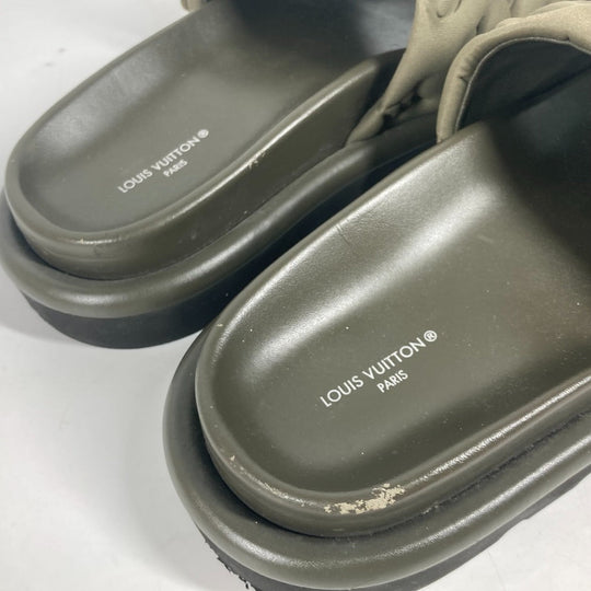 LOUIS VUITTON Sandals 1AA1EB Fabric, Technical khaki Monogram POOL PILLOW COMFORT MULES Women 38 Used Authentic
