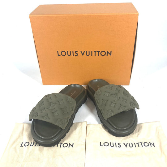 LOUIS VUITTON Sandals 1AA1EB Fabric, Technical khaki Monogram POOL PILLOW COMFORT MULES Women 38 Used Authentic