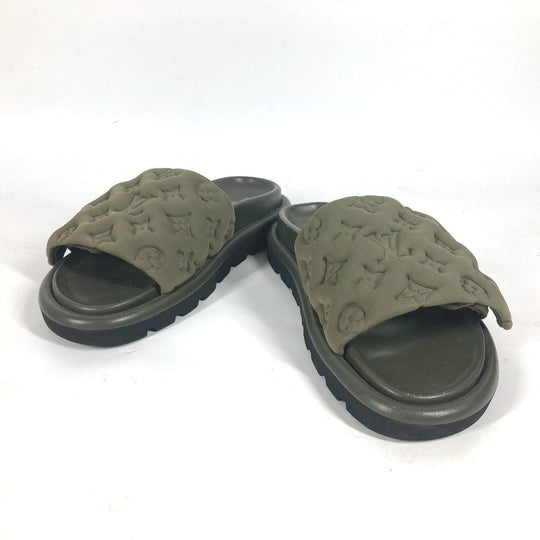 LOUIS VUITTON Sandals 1AA1EB Fabric, Technical khaki Monogram POOL PILLOW COMFORT MULES Women 38 Used Authentic