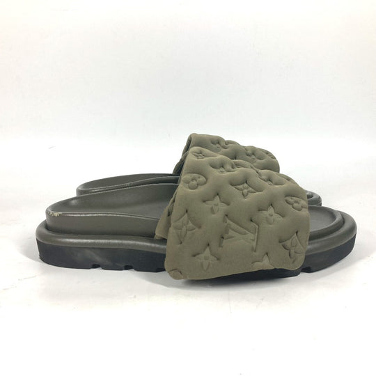 LOUIS VUITTON Sandals 1AA1EB Fabric, Technical khaki Monogram POOL PILLOW COMFORT MULES Women 38 Used Authentic