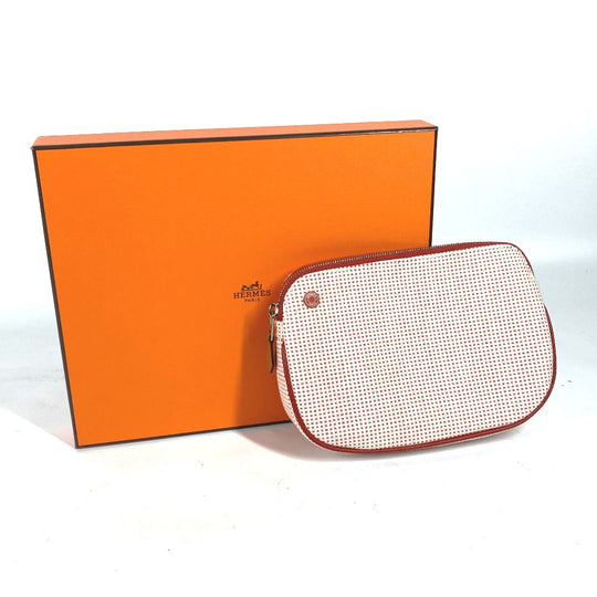 HERMES Pouch H103607M 02 cotton Orange Echape Women Used Authentic