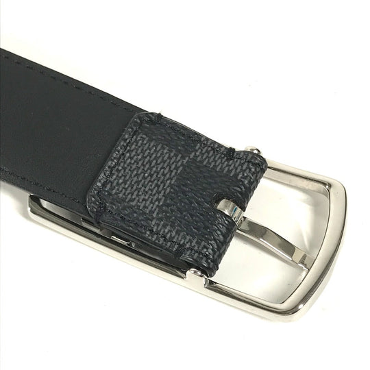 LOUIS VUITTON belt M6057T Damier Grafitto Canvas black Damier Grafitte Saint Tulle Neogram mens 95 Used Authentic