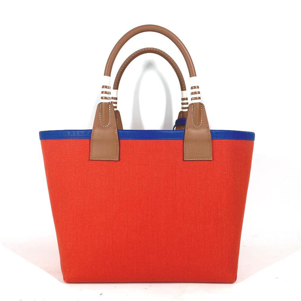 HERMES Handbag Leather, Toile Military Orange type Steeple 25 Women Used Authentic