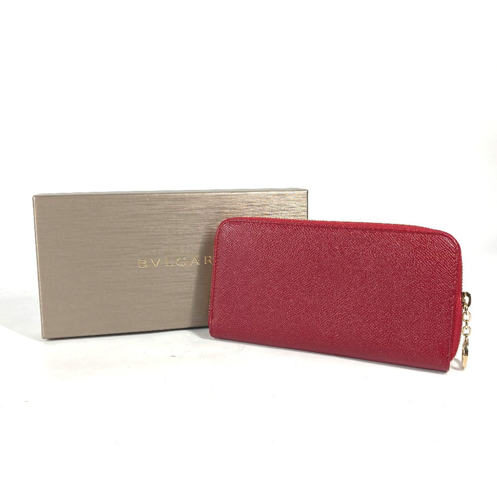 BVLGARI Long Wallet Purse leather Red Bvlgari Bvlgari logo unisex(Unisex) Used Authentic