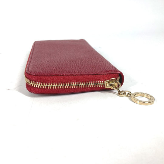 BVLGARI Long Wallet Purse leather Red Bvlgari Bvlgari logo unisex(Unisex) Used Authentic