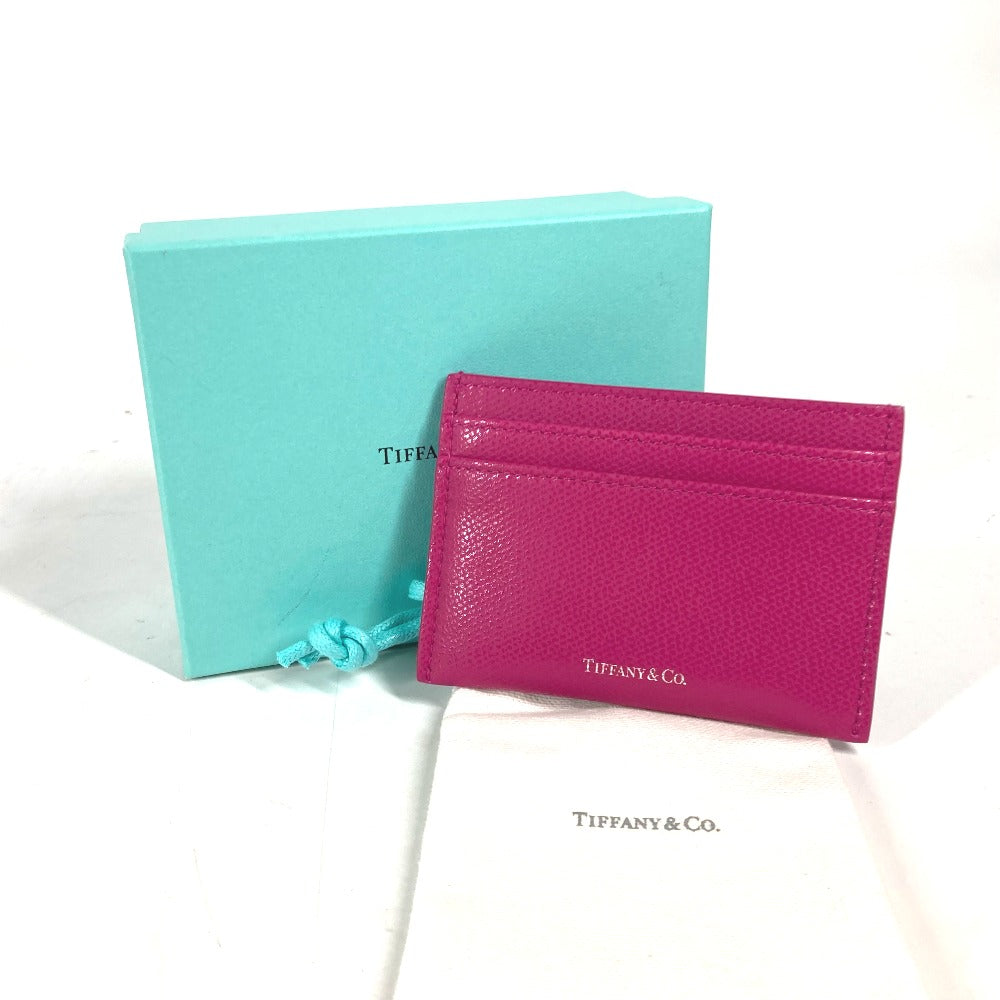 TIFFANY&Co. Card Case leather pink logo Women Used Authentic