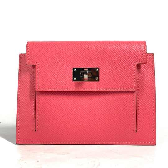 HERMES Coin case Epsom pink Coin Pocket Kelly pocket compact Women Used Authentic