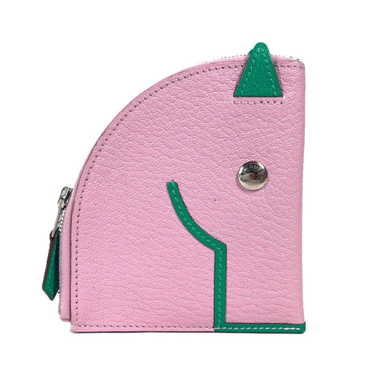 HERMES Coin case Shave pink Paddock Cheval Horse Women Used Authentic