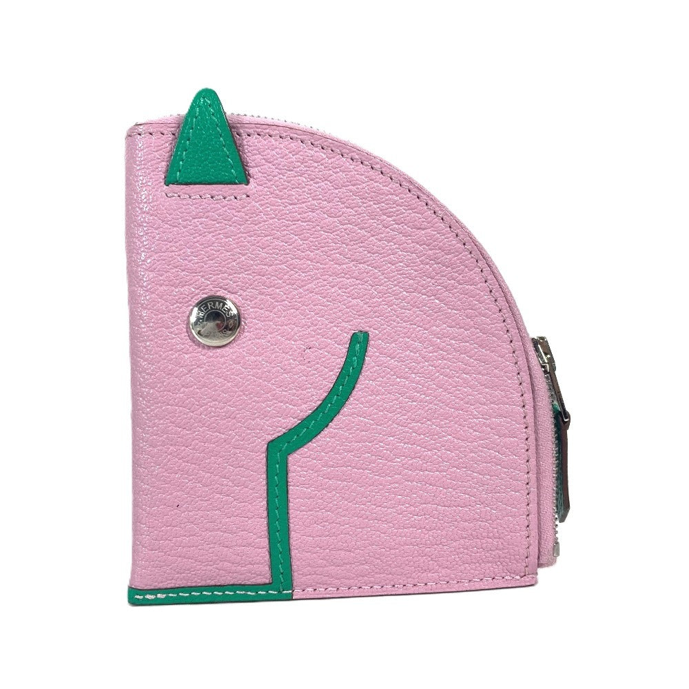 HERMES Coin case Shave pink Paddock Cheval Horse Women Used Authentic