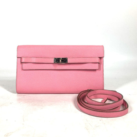 HERMES Long Wallet Purse Epsom pink Shoulder wallet Kelly wallet long to go Women Used Authentic