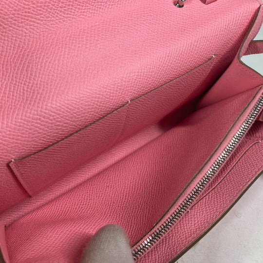 HERMES Long Wallet Purse Epsom pink Shoulder wallet Kelly wallet long to go Women Used Authentic