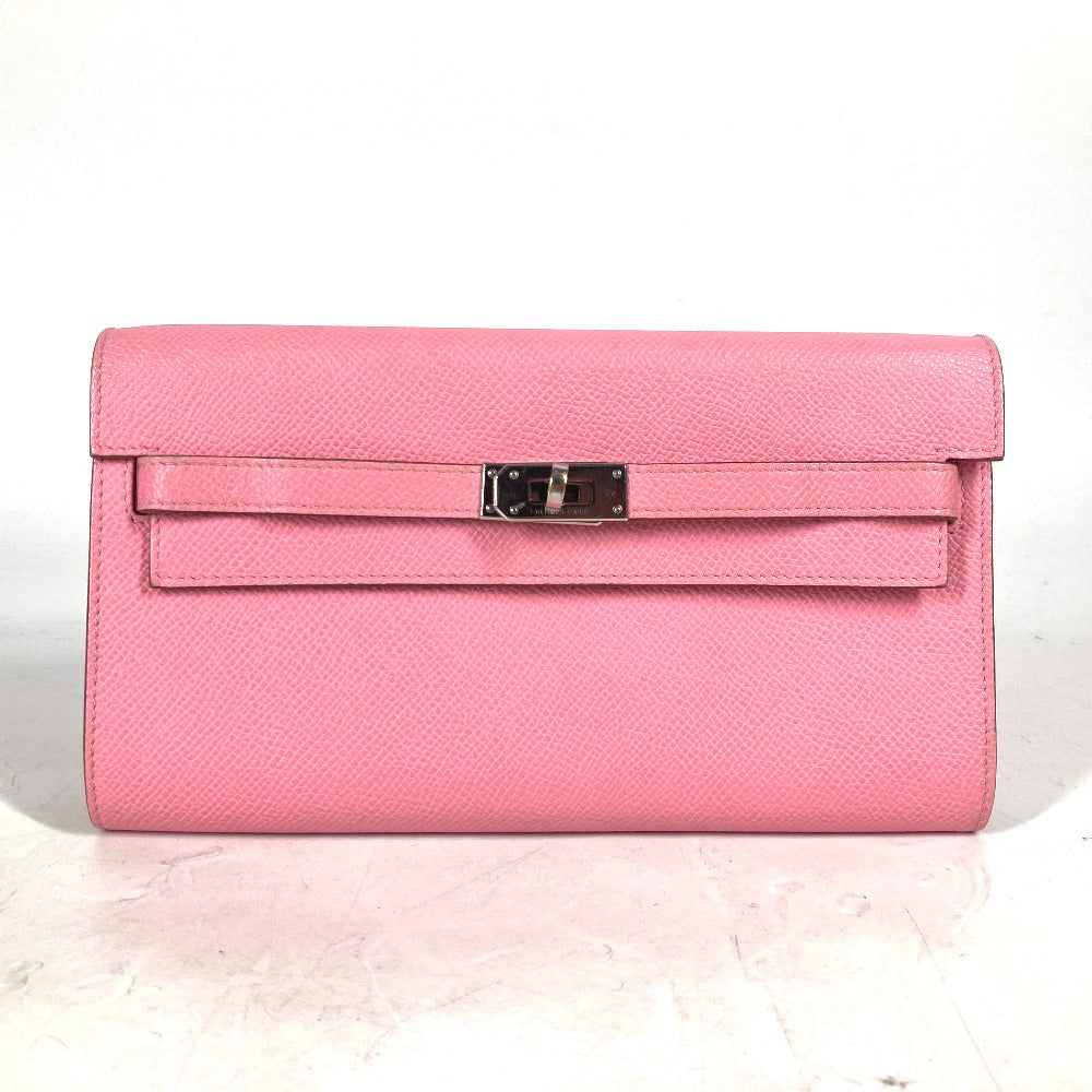 HERMES Long Wallet Purse Epsom pink Shoulder wallet Kelly wallet long to go Women Used Authentic