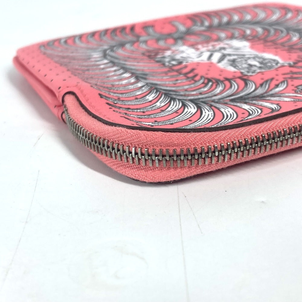 HERMES Pouch leather pink Square Horse Carre pocket Women Used Authentic