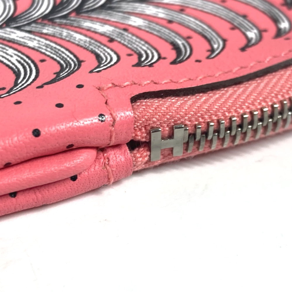 HERMES Pouch leather pink Square Horse Carre pocket Women Used Authentic