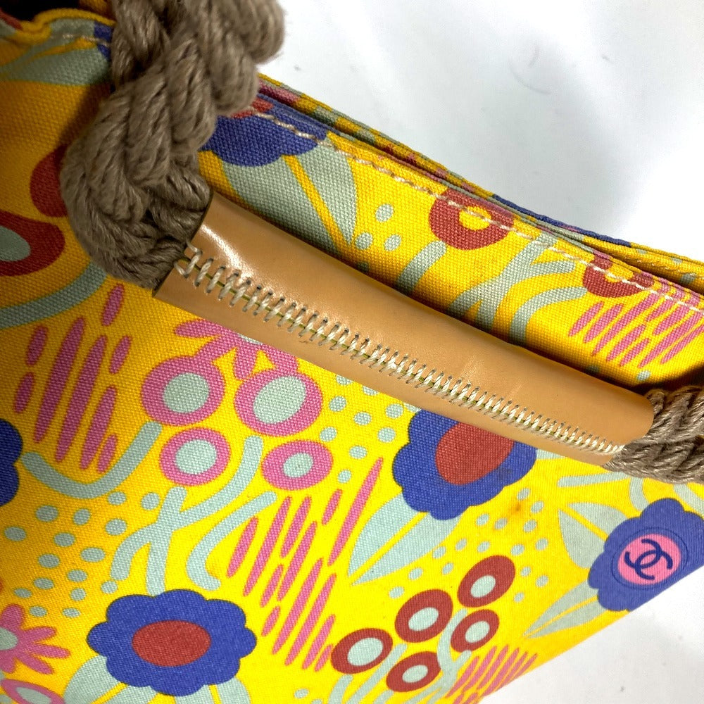 CHANEL Shoulder Bag canvas yellow High summer Flower Pattern Women Used Authentic